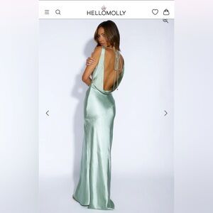 HELLO MOLLY backless Mint Green Silky Wedding Guest Dress
